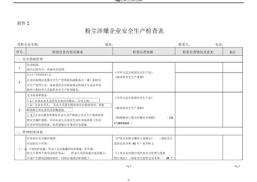 粉尘涉爆企业安全生产检查自查表