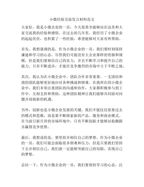 小微经验交流发言材料范文