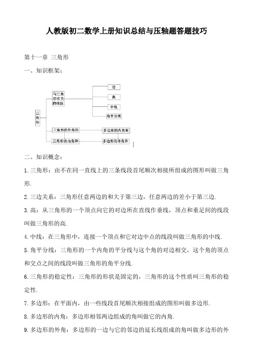 人教版初二数学上册知识总结与压轴题答题技巧