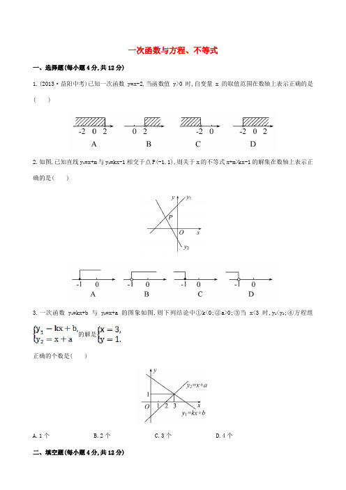 八年级数学下册 知识点汇聚测试卷 一次函数与方程、不等式深入测试(均最新中考试题,含详解) 新人教版