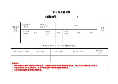 项目报名登记表