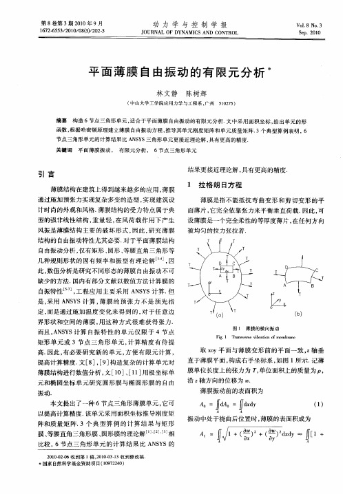 平面薄膜自由振动的有限元分析