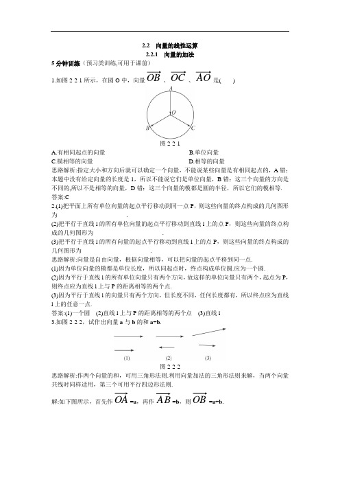 数学必修4优化训练：2.2.1向量的加法 含解析 精品