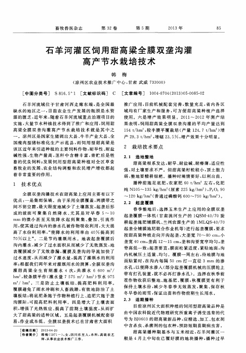 石羊河灌区饲用甜高梁全膜双垄沟灌高产节水栽培技术