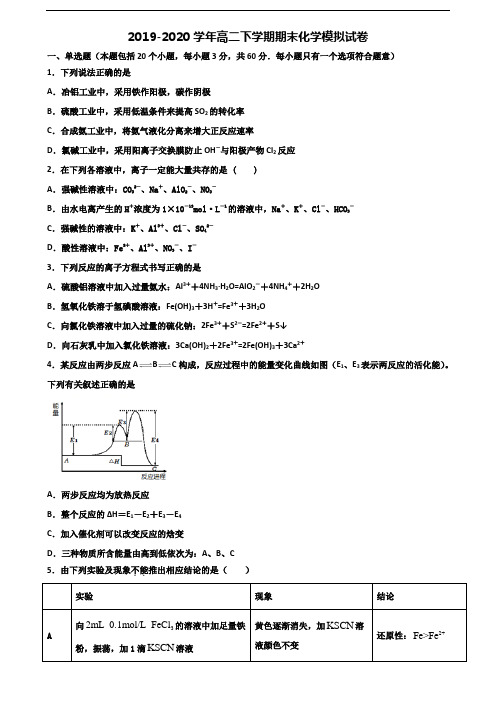 《试卷3份集锦》陕西省榆林市2020高二化学下学期期末学业水平测试试题