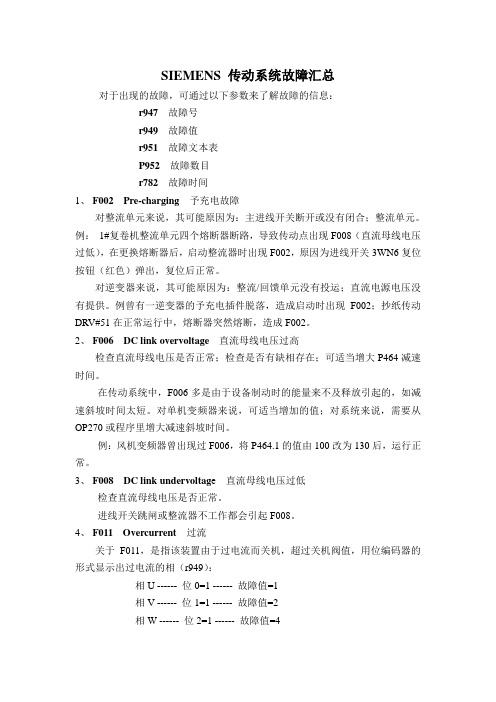 SIEMENS 传动系统故障汇总1.2