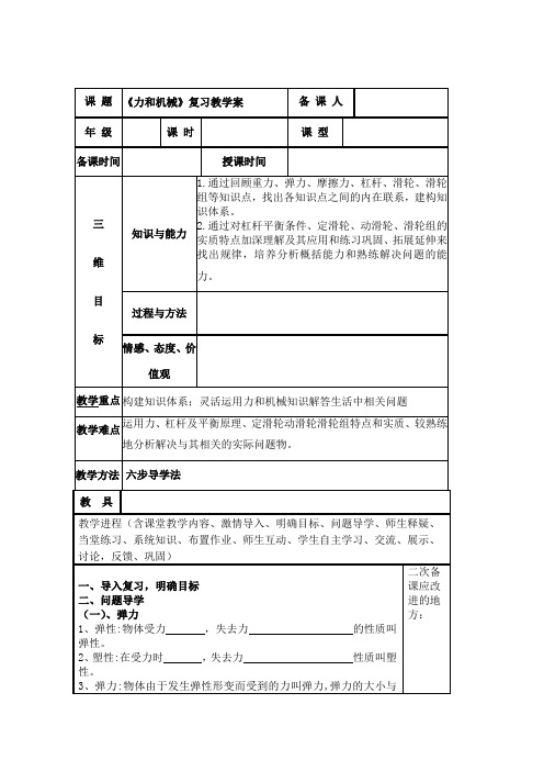 人教版-物理-八年级下册力和机械 复习教案(人教版)