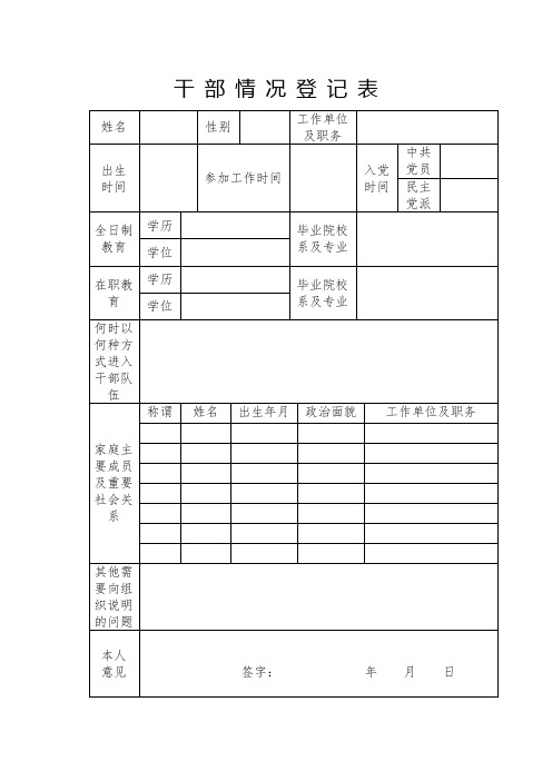 干部情况登记表【模板】