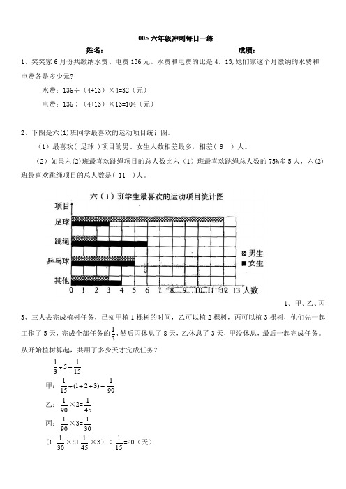 005六年级冲刺每日一练(答案)