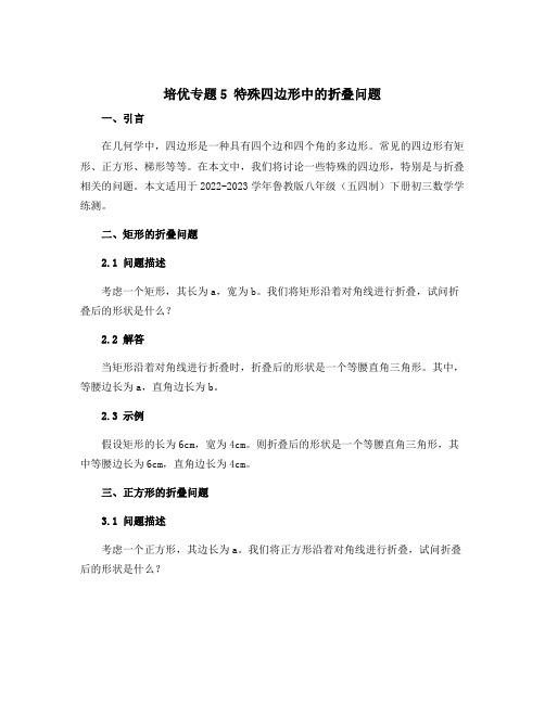 培优专题5特殊四边形中的折叠问题-2022-2023学年八年级(五四制)下册初三数学学练测(鲁教版)