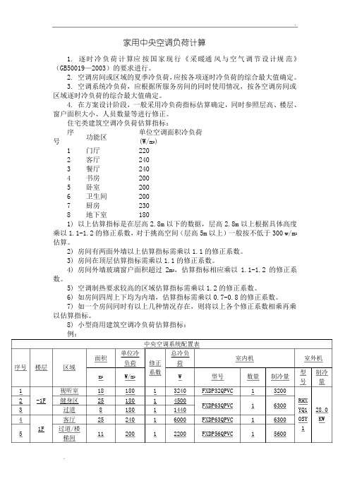 家用中央空调负荷计算