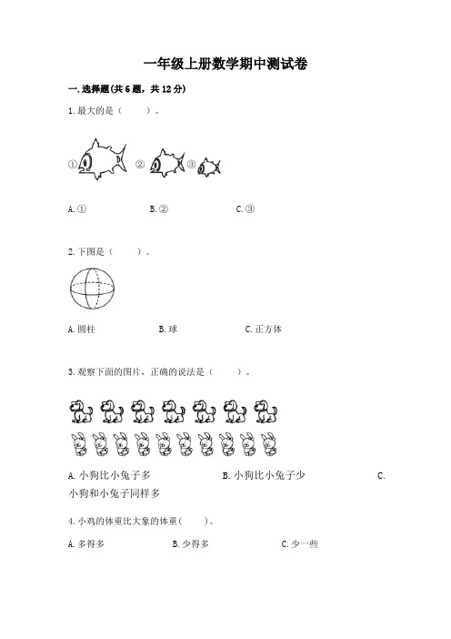 一年级上册数学期中测试卷附完整答案(历年真题)