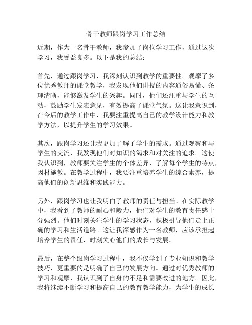 骨干教师跟岗学习工作总结