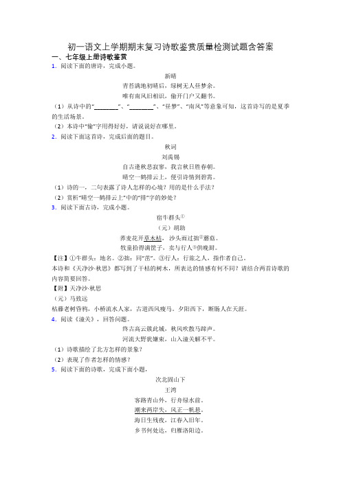 初一语文上学期期末复习诗歌鉴赏质量检测试题含答案