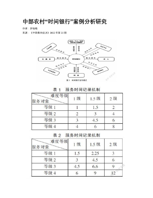 中部农村“时间银行”案例分析研究