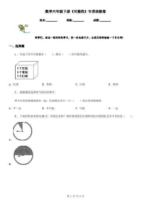 数学六年级下册《可能性》专项训练卷