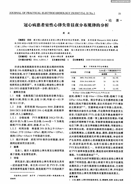 冠心病患者室性心律失常昼夜分布规律的分析