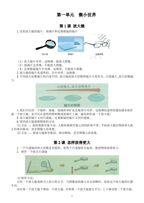 小学科学教科版六年级上册第一单元《微小世界》知识点(共7课)(2021新版)