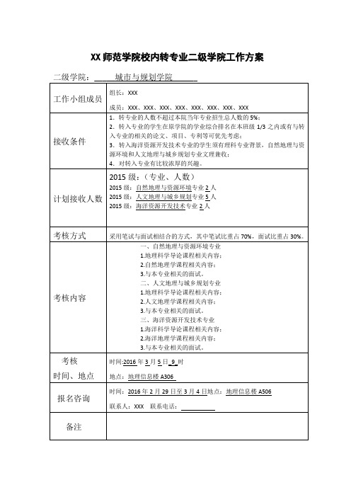 师范学院校内转专业二级学院工作方案【模板】