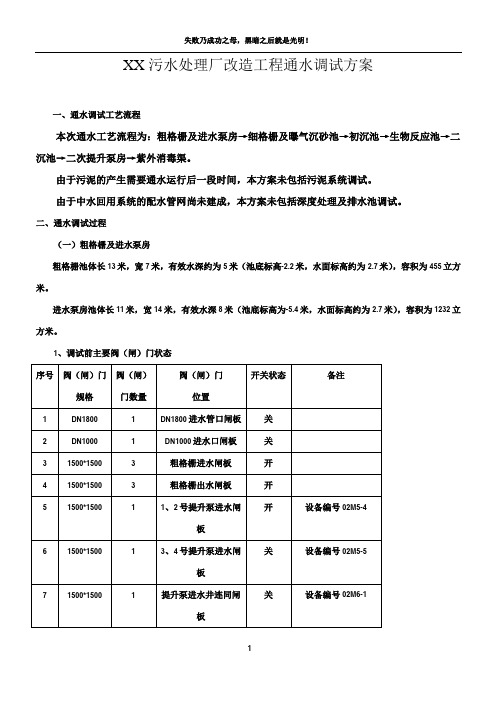 XX污水处理厂改造工程通水调试方案