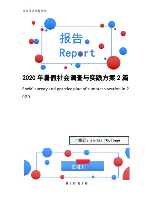 2020年暑假社会调查与实践方案2篇