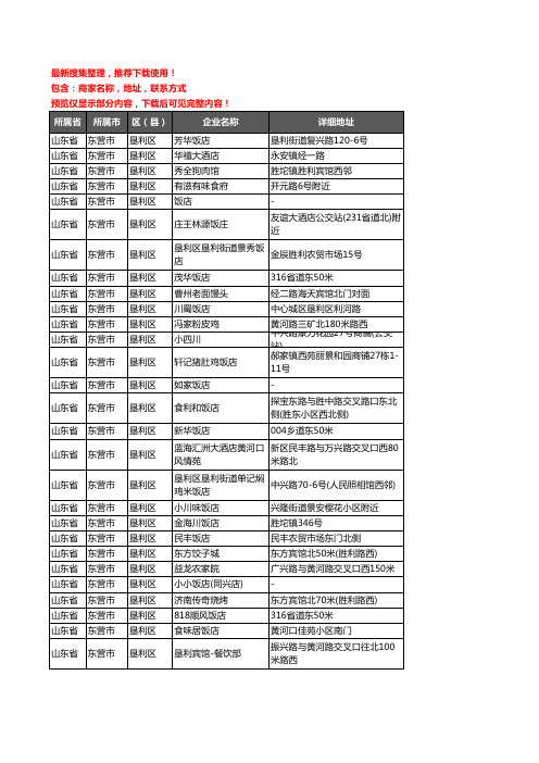 新版山东省东营市垦利区酒店餐饮企业公司商家户名录单联系方式地址大全60家