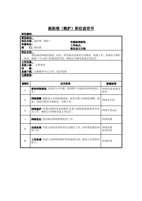 副经理(维护)岗位说明书