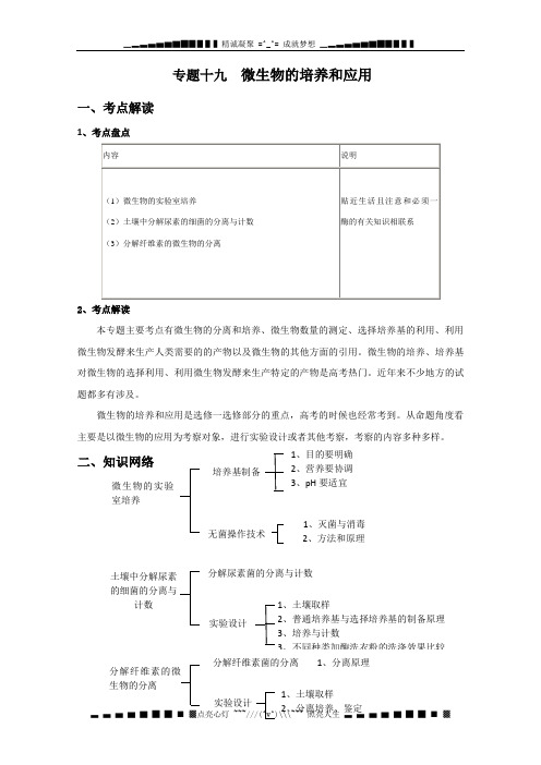 高三生物一轮复习必备精品：专题19(微生物的培养和应用)