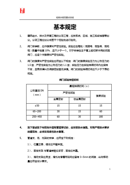 给排水质量验收规范,全部验收步骤自己总结