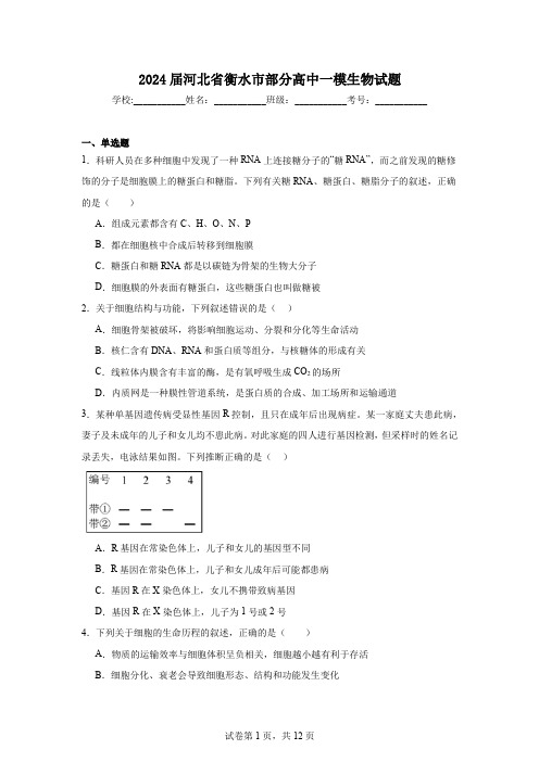 2024届河北省衡水市部分高中一模生物试题