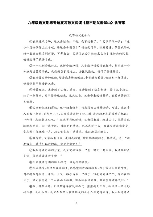 九年级语文期末专题复习散文阅读《载不动父爱如山》含答案