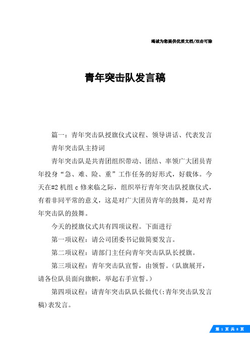 青年突击队发言稿