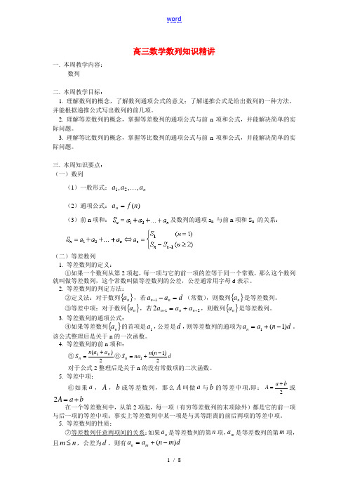 高三数学数列知识精讲 苏教版