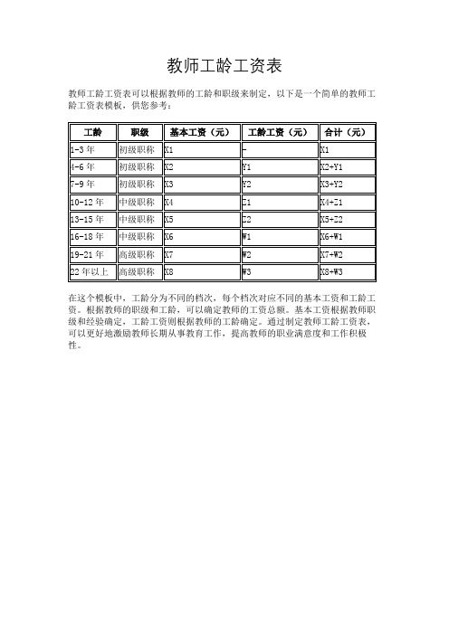 教师工龄工资表