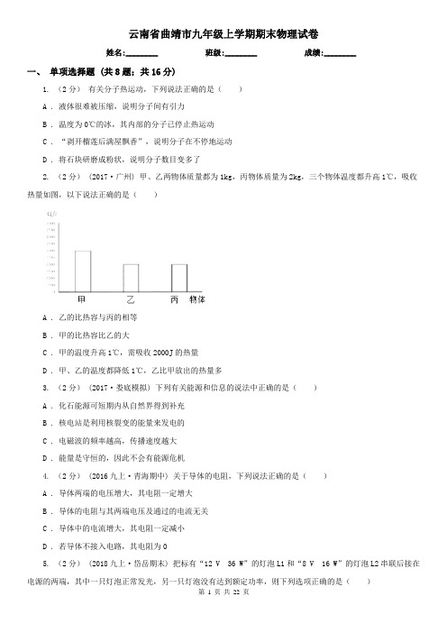 云南省曲靖市九年级上学期期末物理试卷