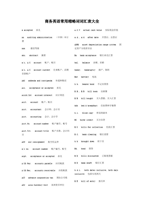 商务英语常用缩略词词汇表大全