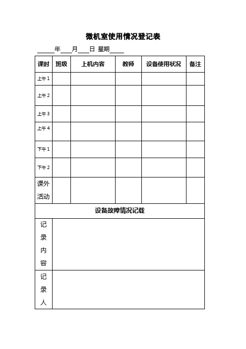 计算机网络教室使用情况登记表