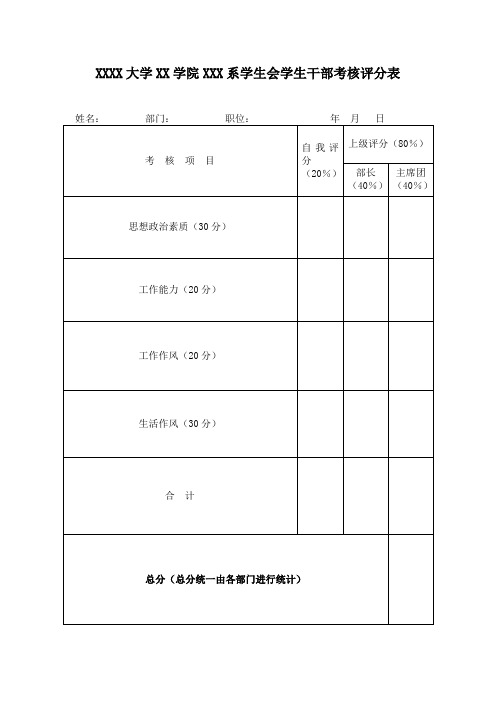 学生会学生干部考核评分表