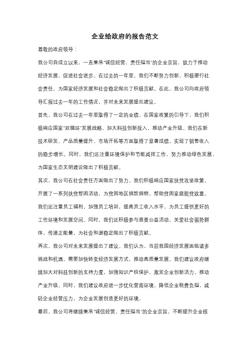 企业给政府的报告范文