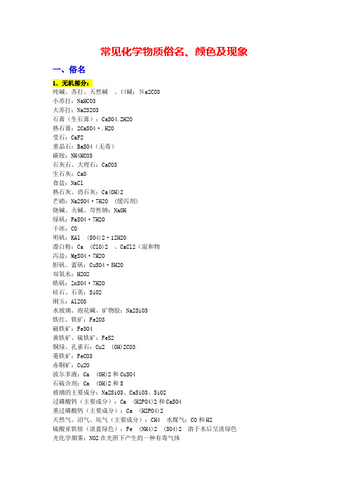 高中化学常见考点汇总(常见化学物质俗名颜色现象等)