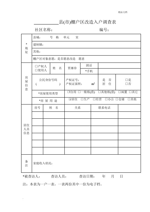 县(市)棚户区改造入户调查表