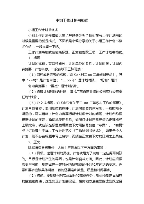 小组工作计划书格式