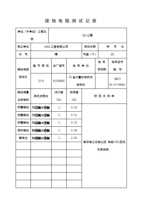 接地电阻测试记录填写范本