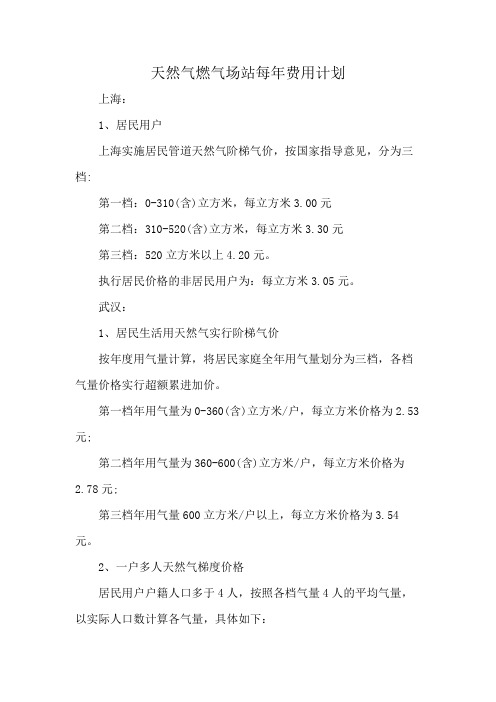 天然气燃气场站每年费用计划