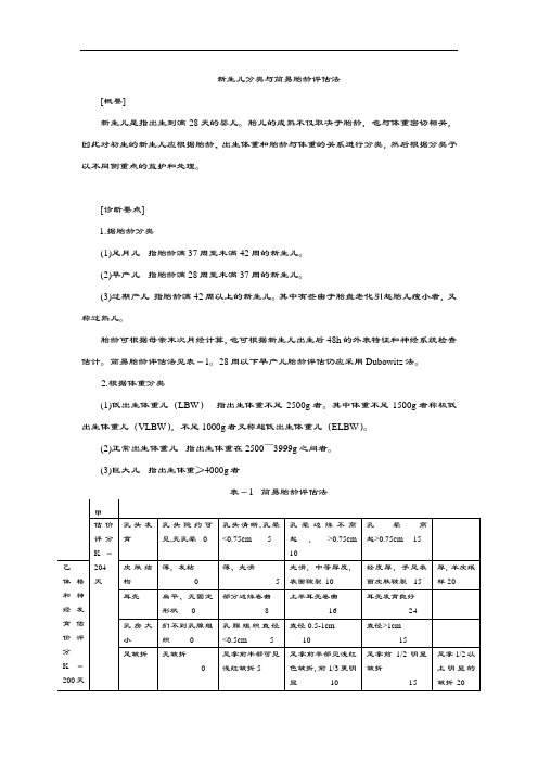 新生儿分类与简易胎龄评估法