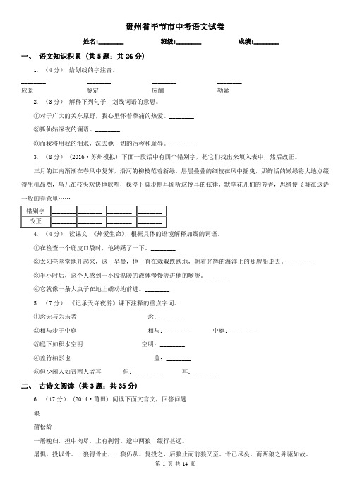 贵州省毕节市中考语文试卷