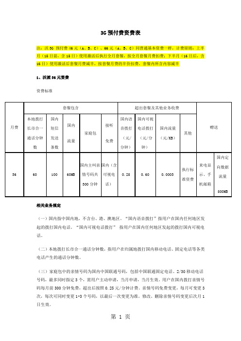 wo3G国内资费表-10页word资料