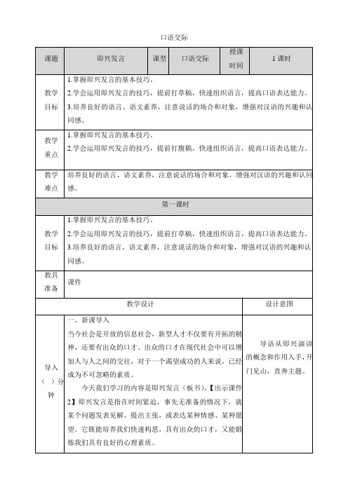 部编版六年级语文下册第四单元《口语交际-即兴发言》教案教学设计及教学反思