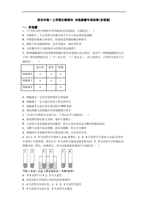 西安市高一上学期生物期末 非选择题专项试卷(含答案)