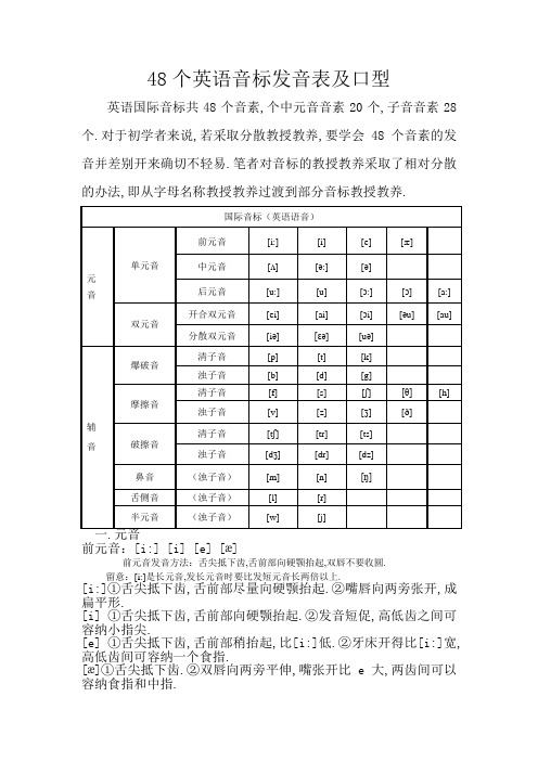 48个英语音标发音表及口型